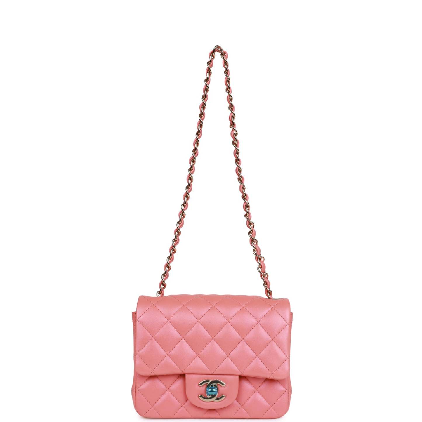 CC Mini Square Flap Bag Pink Lambskin Light Gold Hardware