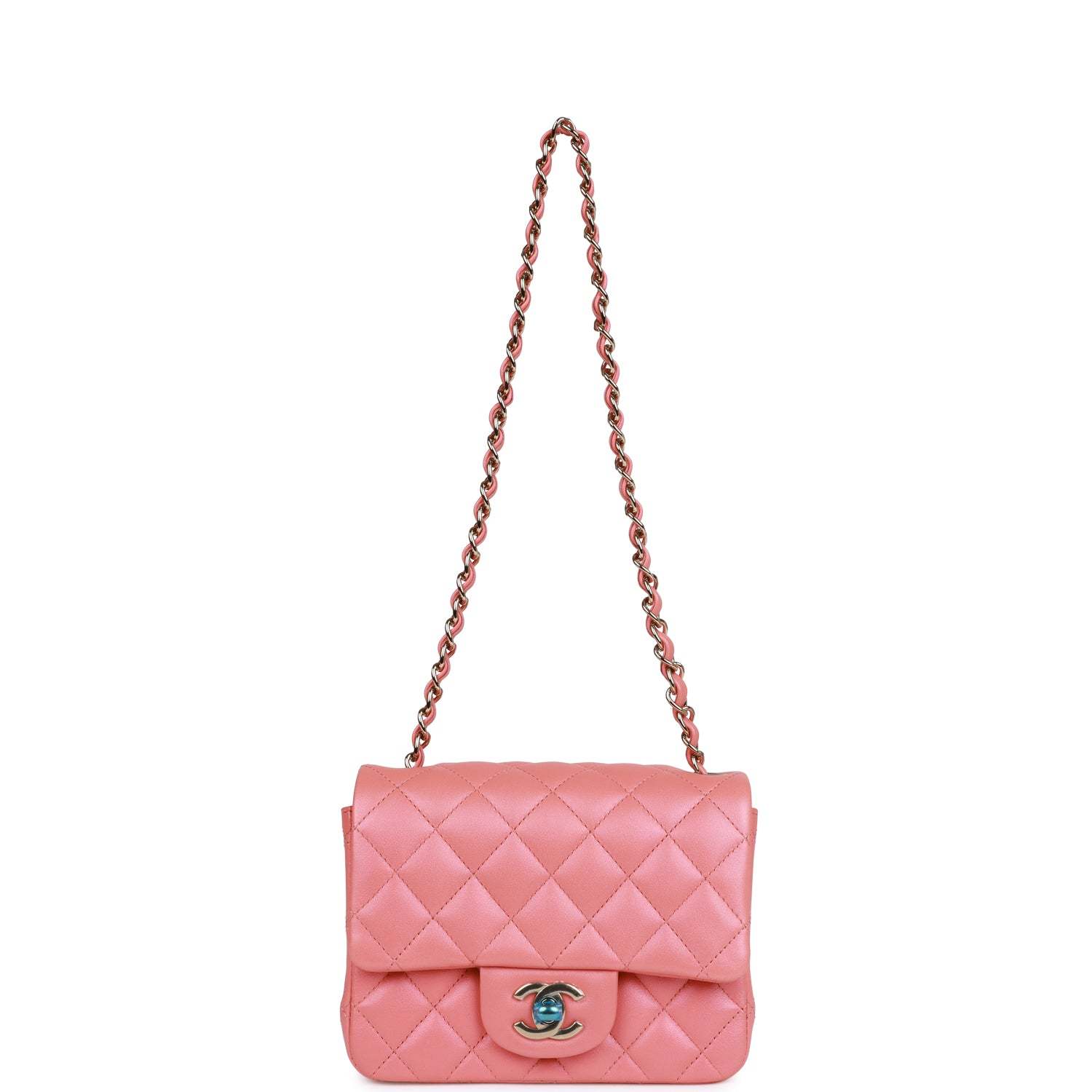 CC Mini Square Flap Bag Pink Lambskin Light Gold Hardware