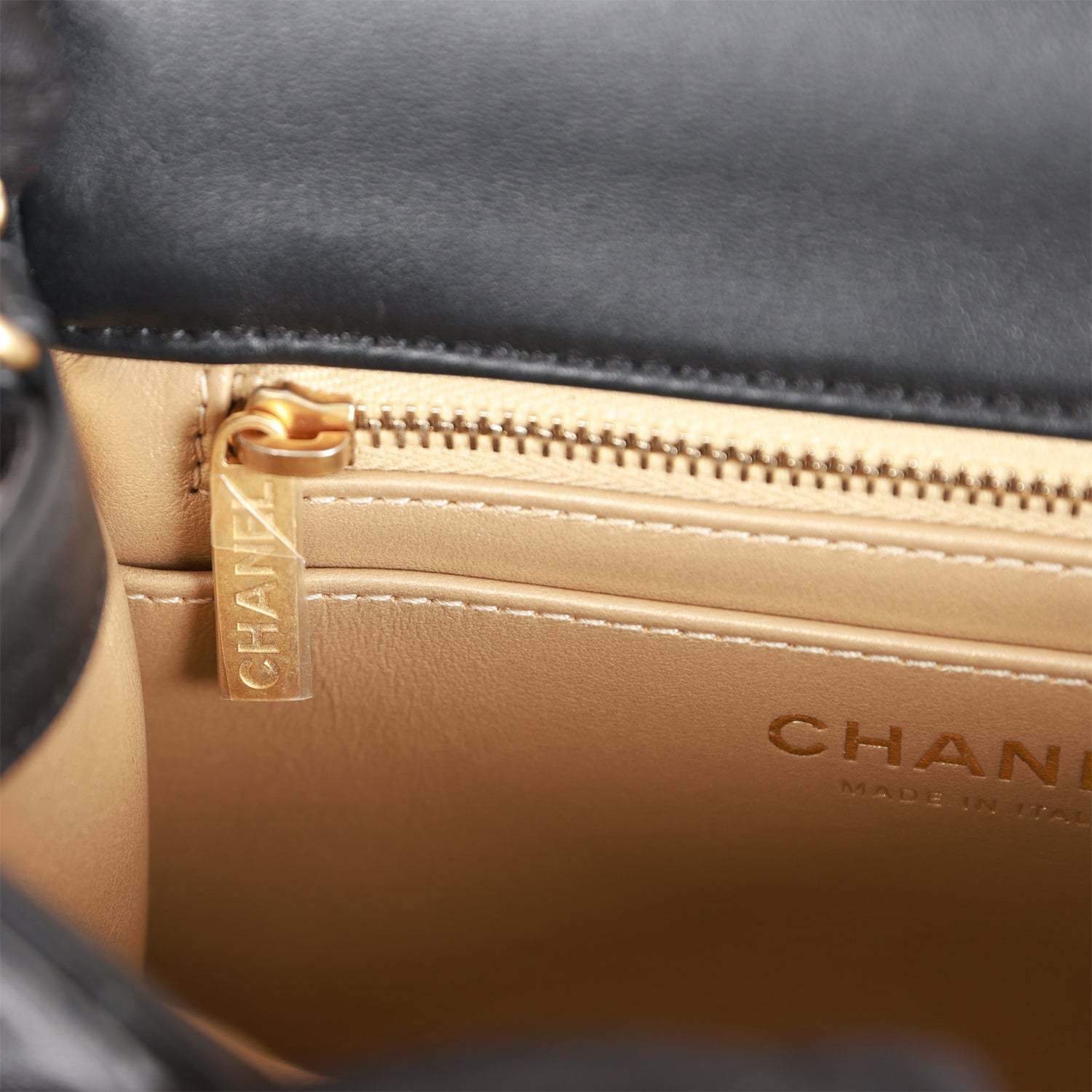 CC Pearl Crush Mini Square Flap Bag Black Lambskin Antique Gold Hardware