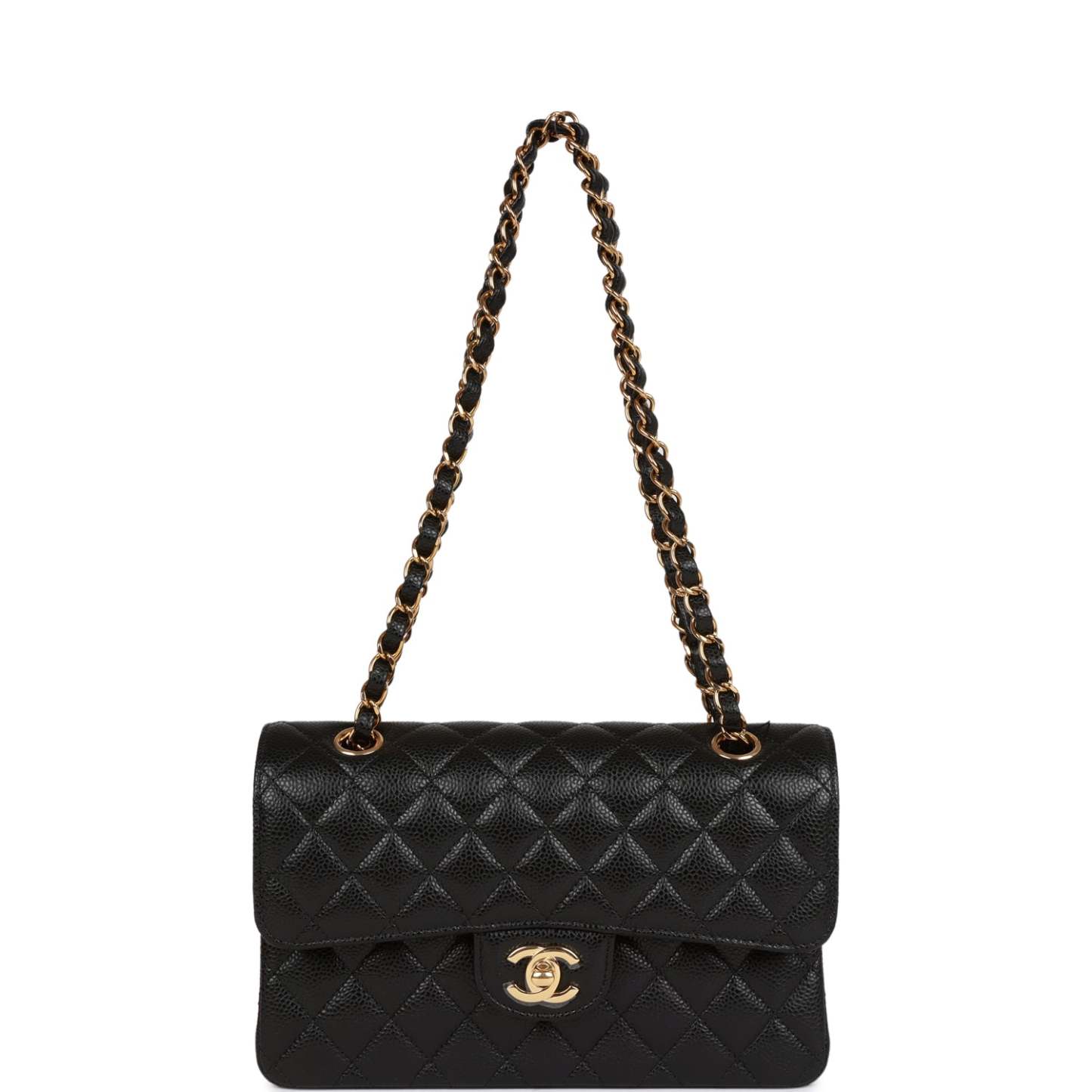 CC Small Classic Double Flap Black Caviar Gold Hardware