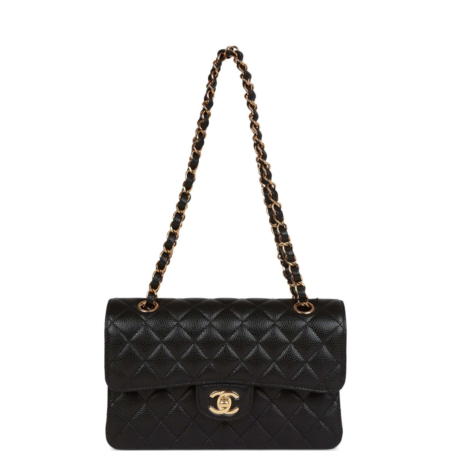 CC Small Classic Double Flap Black Caviar Gold Hardware