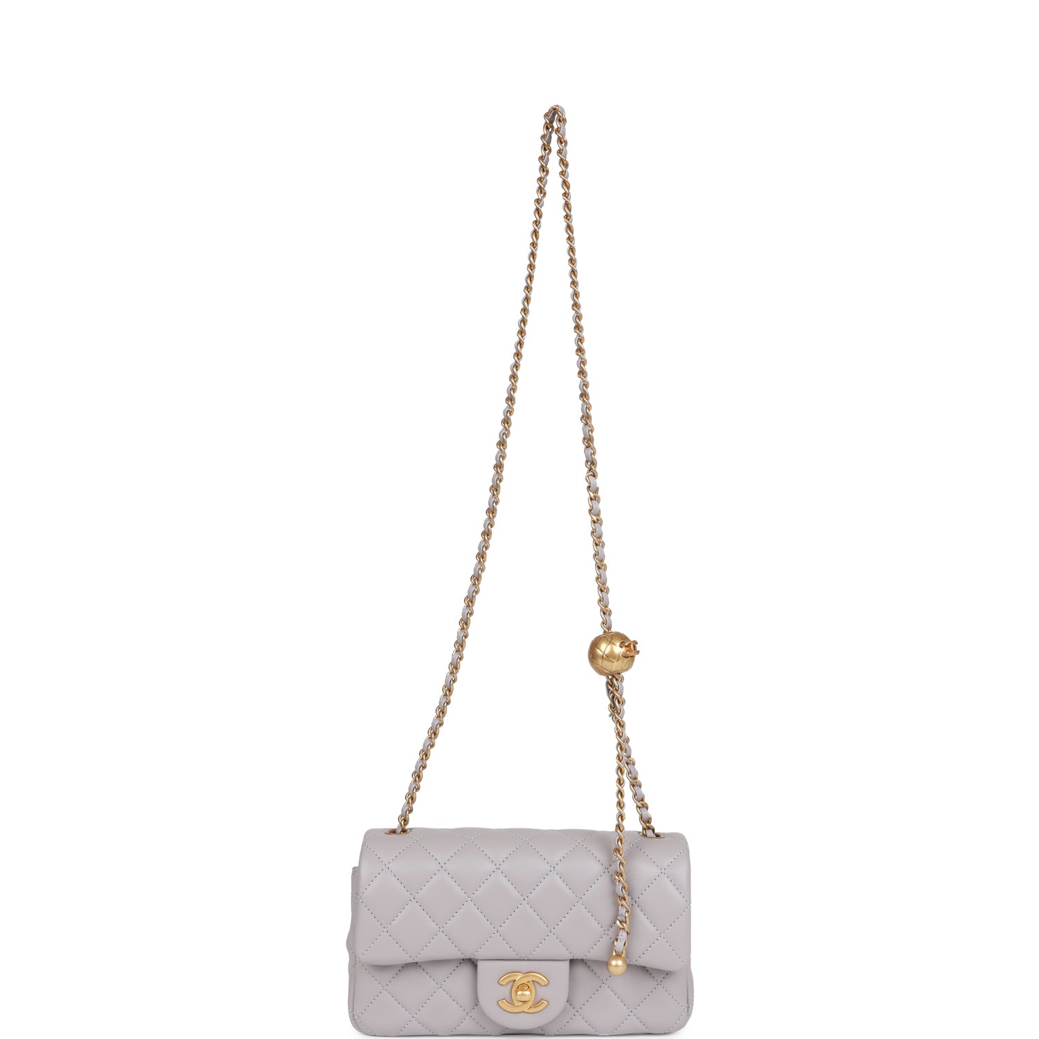 CC Pearl Crush Mini Rectangular Flap Bag Light Grey Lambskin Antique Gold Hardware