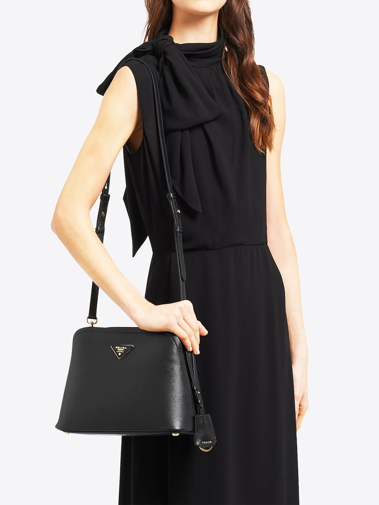 PP Medium Saffiano Leather PP Matin��e Bag in Black