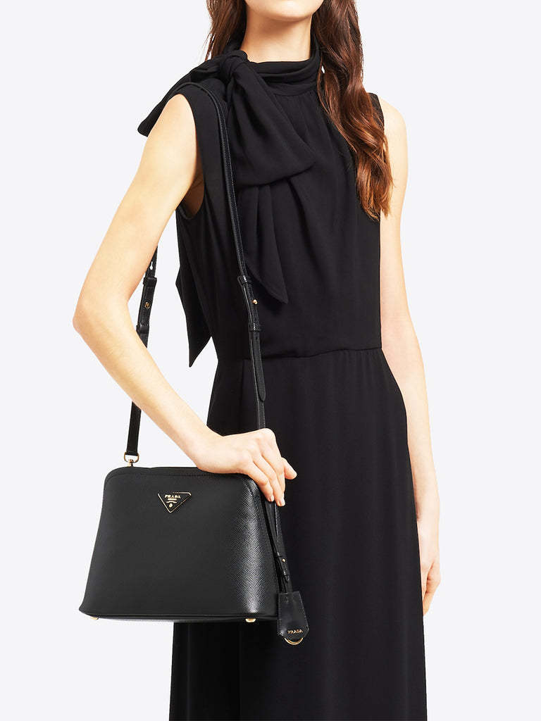 PP Medium Saffiano Leather PP Matin��e Bag in Black