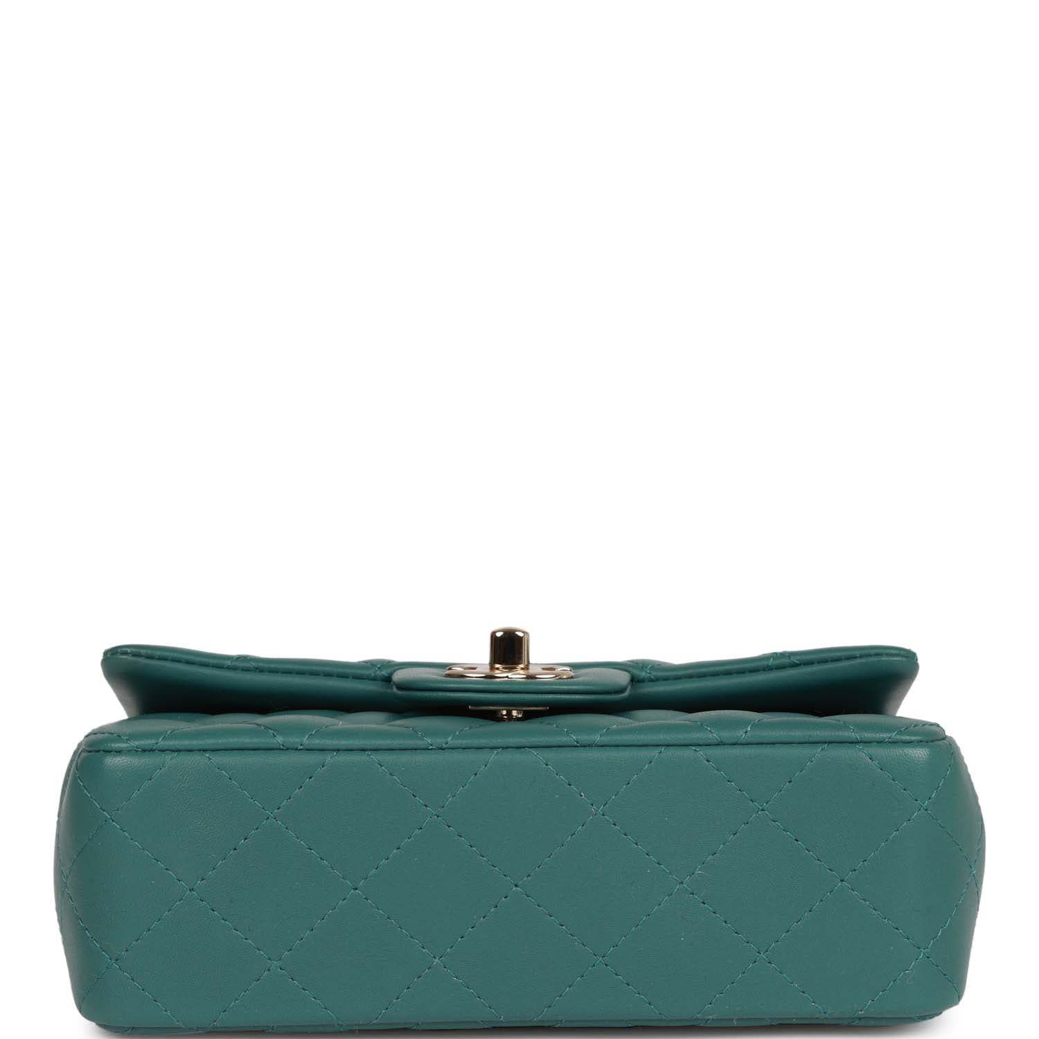 CC Mini Rectangular Flap Bag Green Lambskin Light Gold Hardware