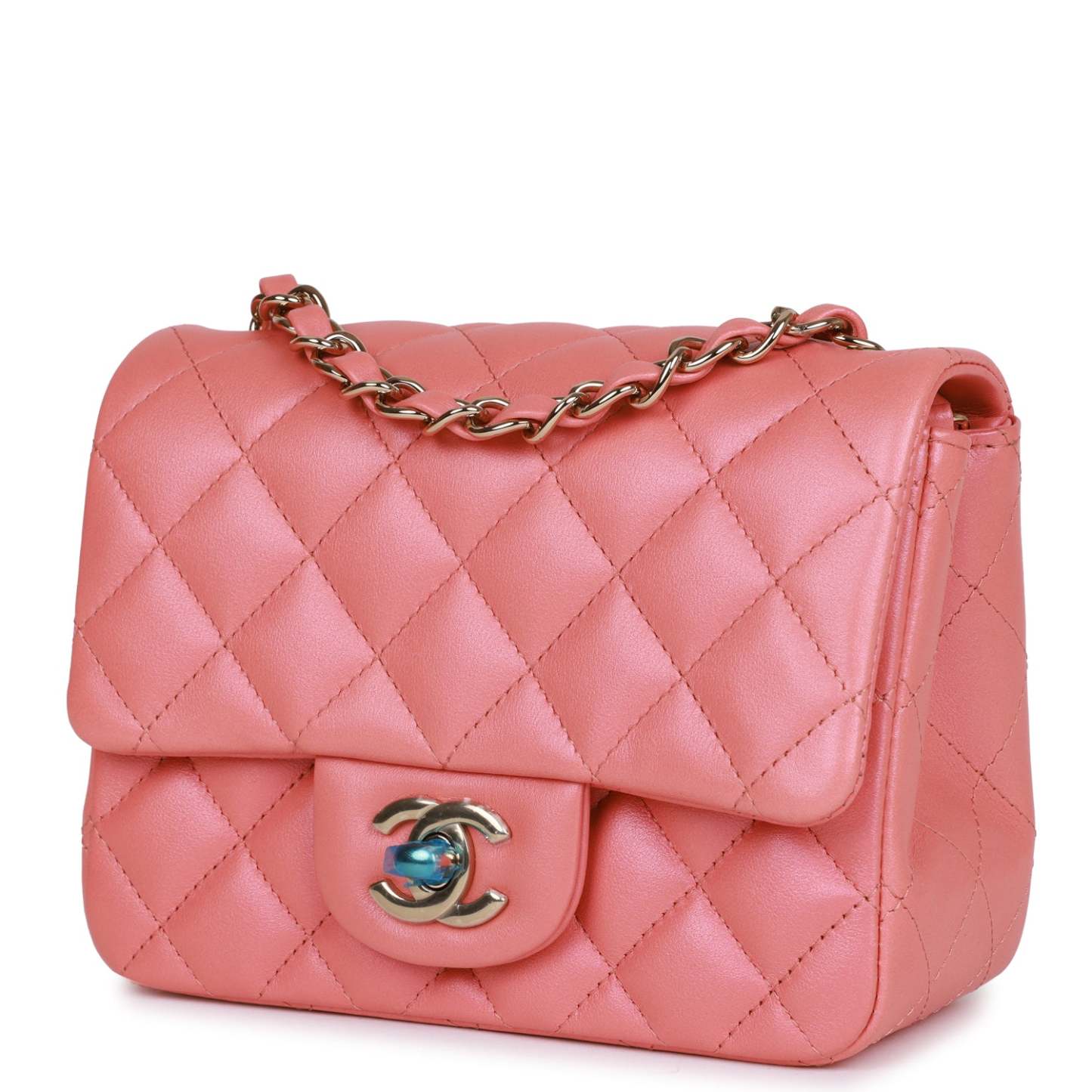 CC Mini Square Flap Bag Pink Lambskin Light Gold Hardware
