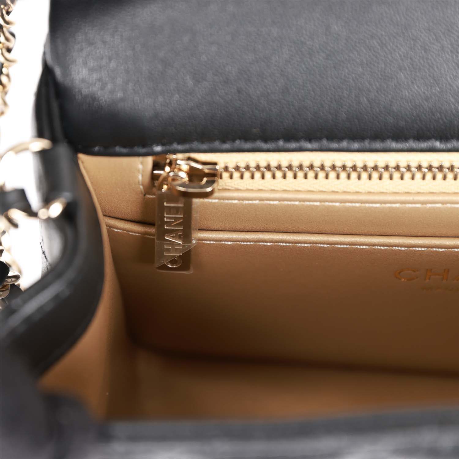 CC Pearl Crush Mini Square Flap Bag Black Lambskin Light Gold Hardware