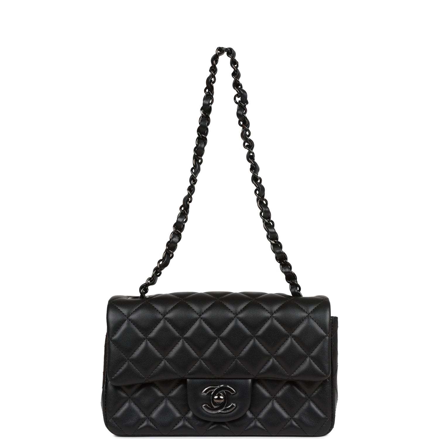 CC Mini Rectangular Flap Bag SO Black Lambskin Black Hardware for MR