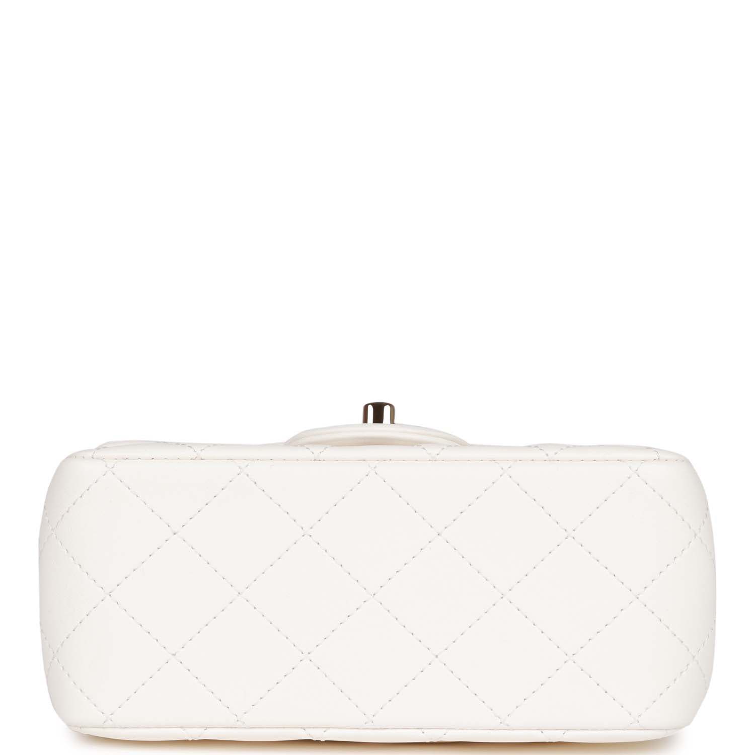 CC Pearl Crush Mini Square Flap Bag White Lambskin Light Gold Hardware