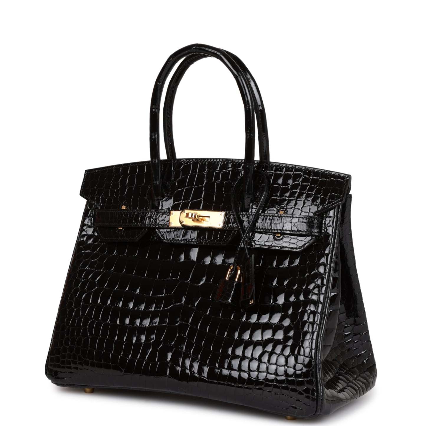 H Birkin 30 Black Shiny Niloticus Crocodile Gold Hardware