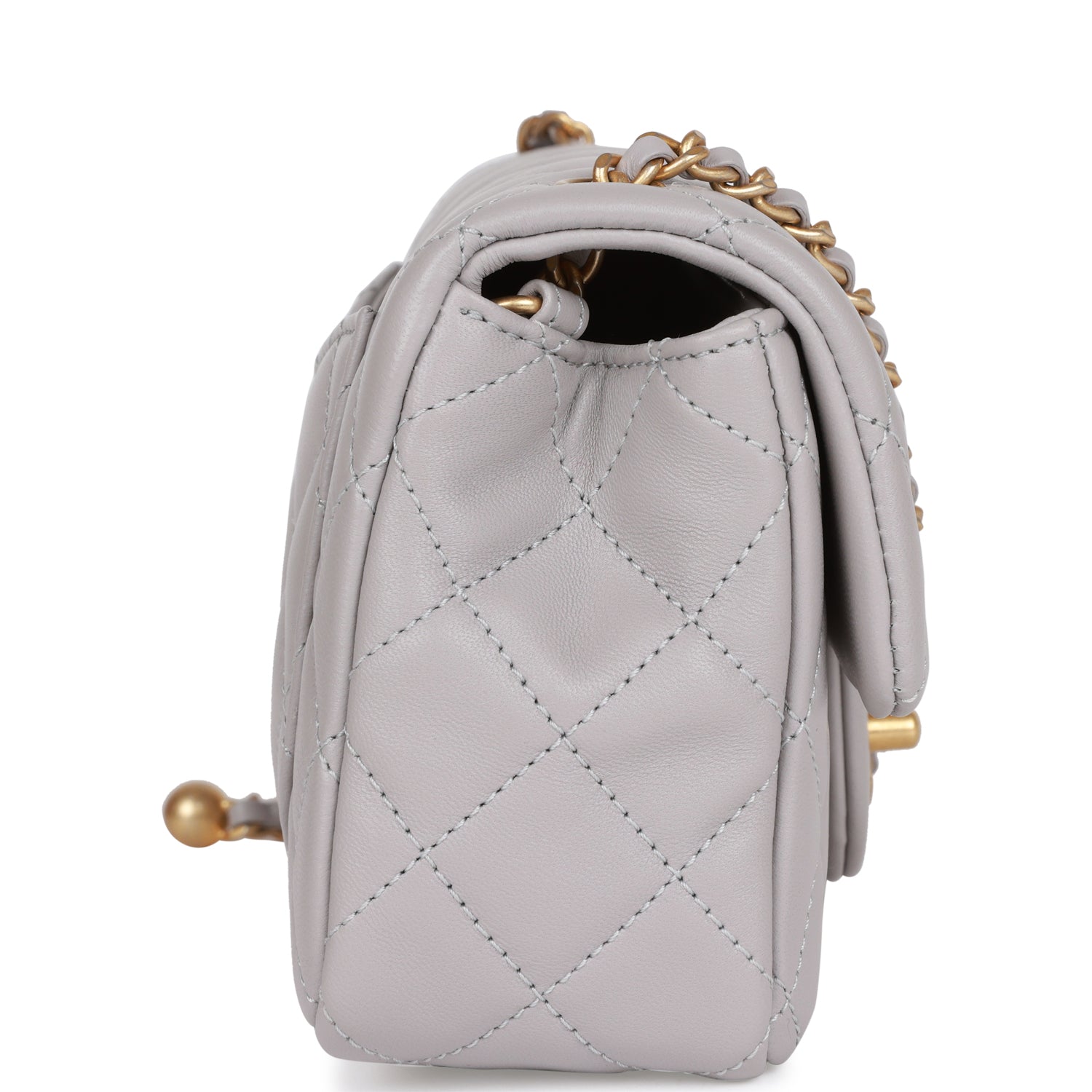 CC Pearl Crush Mini Rectangular Flap Bag Light Grey Lambskin Antique Gold Hardware