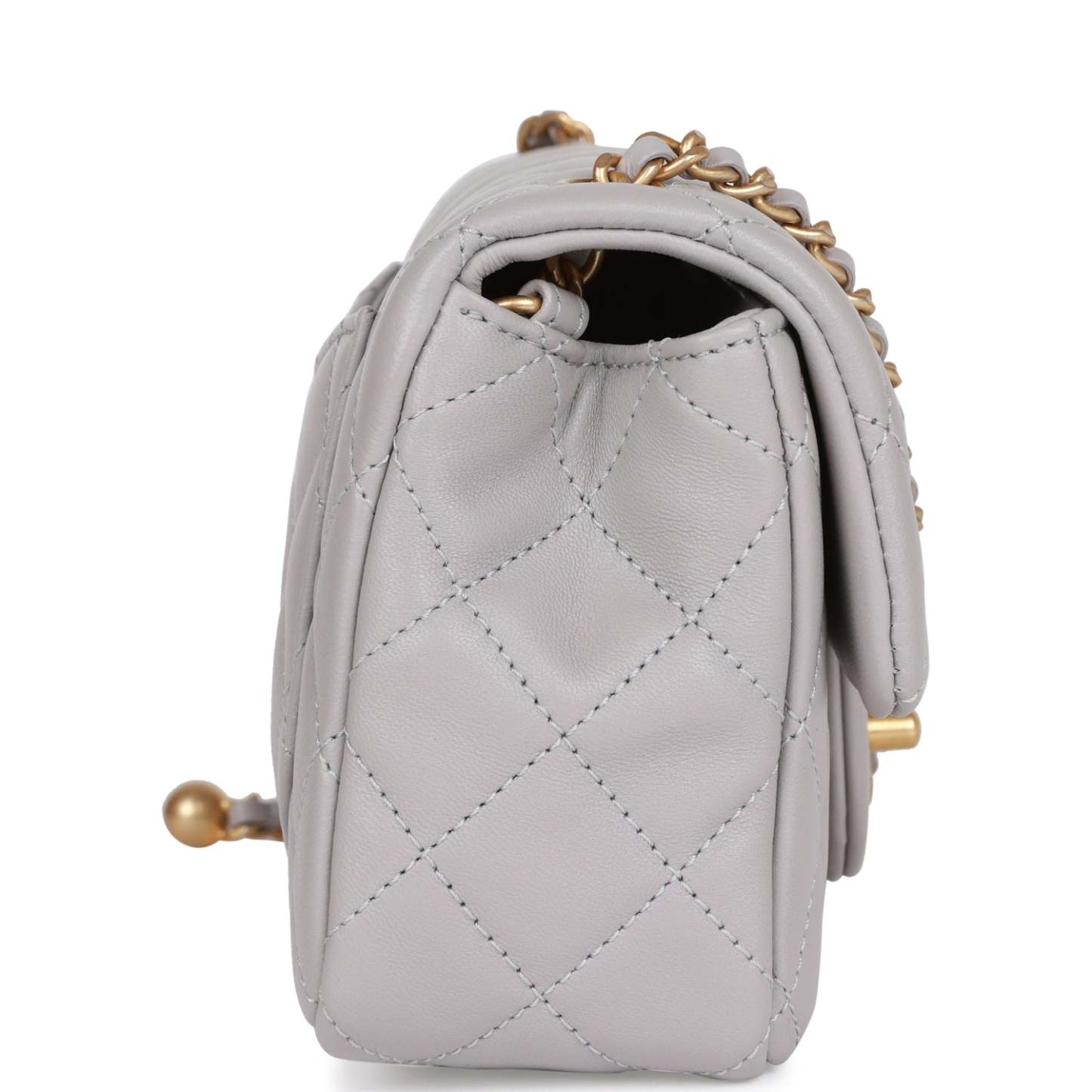 CC Pearl Crush Mini Rectangular Flap Bag Light Grey Lambskin Antique Gold Hardware