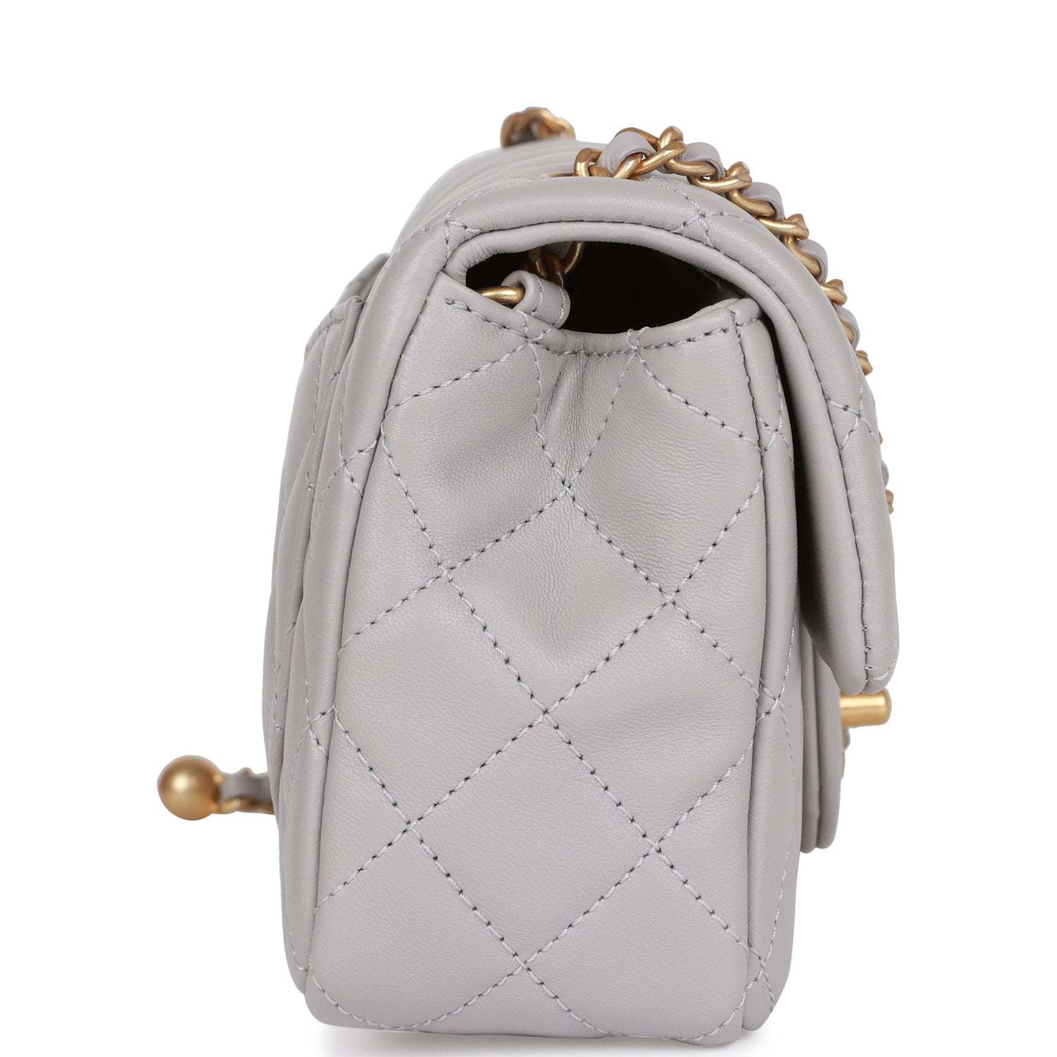 CC Pearl Crush Mini Rectangular Flap Bag Light Grey Lambskin Antique Gold Hardware