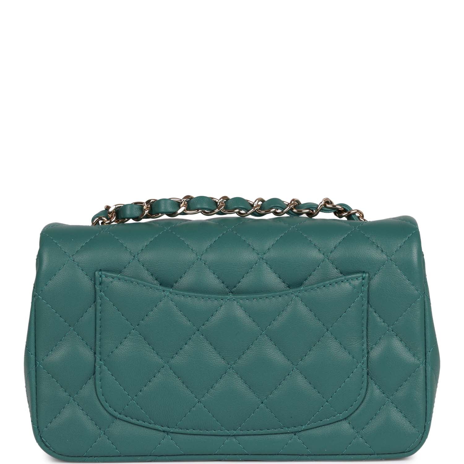 CC Mini Rectangular Flap Bag Green Lambskin Light Gold Hardware