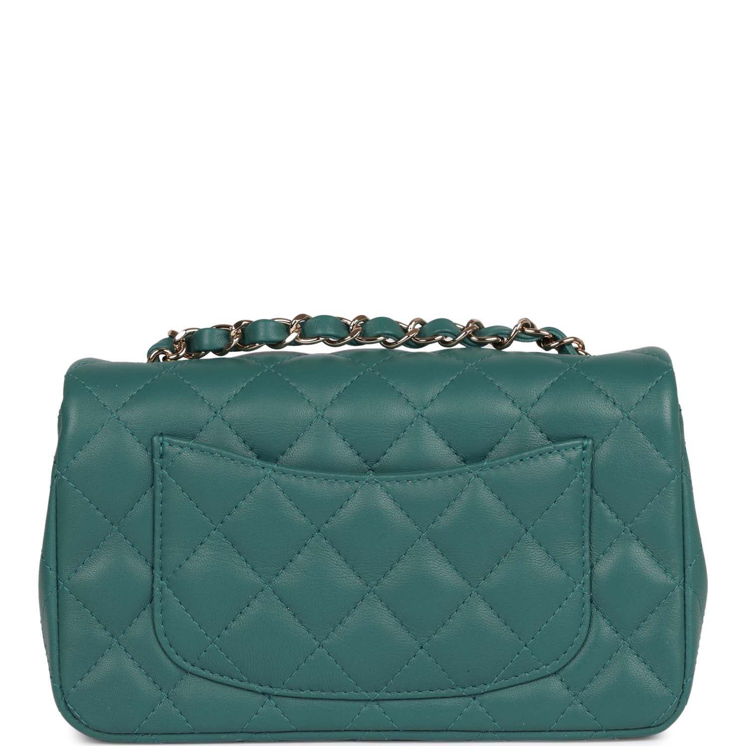 CC Mini Rectangular Flap Bag Green Lambskin Light Gold Hardware