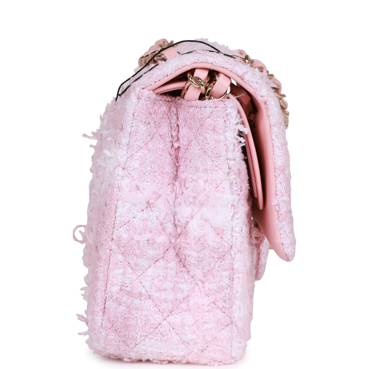 CC Medium Classic Double Flap Bag Rose Sakura Tweed Light Gold Hardware