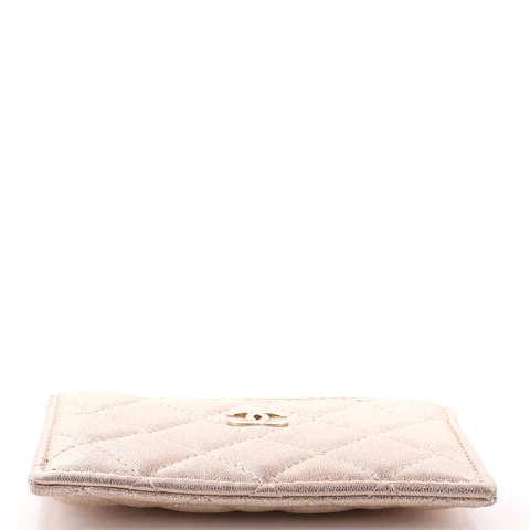 CC Zip Card Holder Quilted Iridescent Lambskin