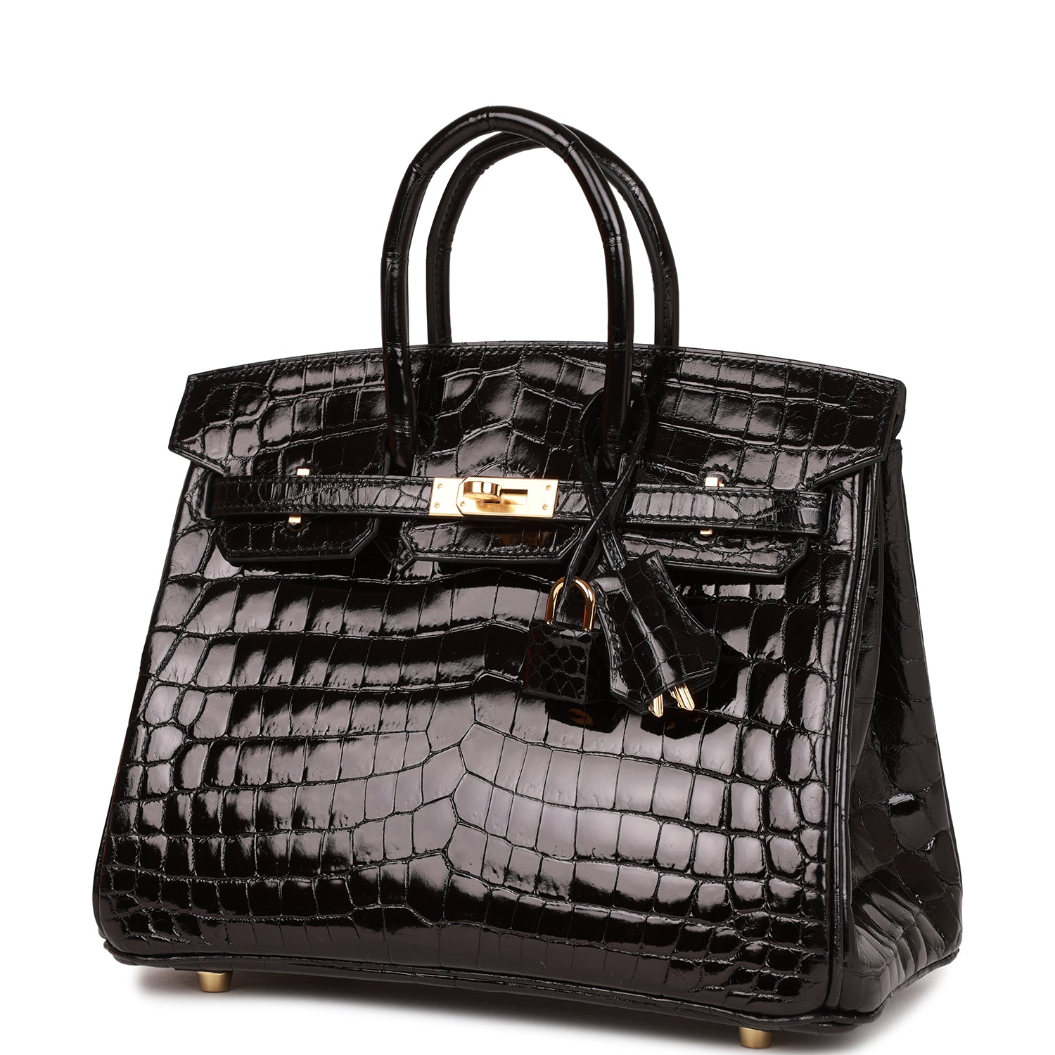 H Birkin 25 Black Shiny Niloticus Crocodile Gold Hardware