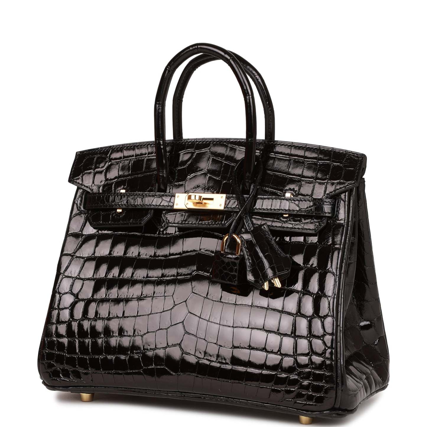 H Birkin 25 Black Shiny Niloticus Crocodile Gold Hardware