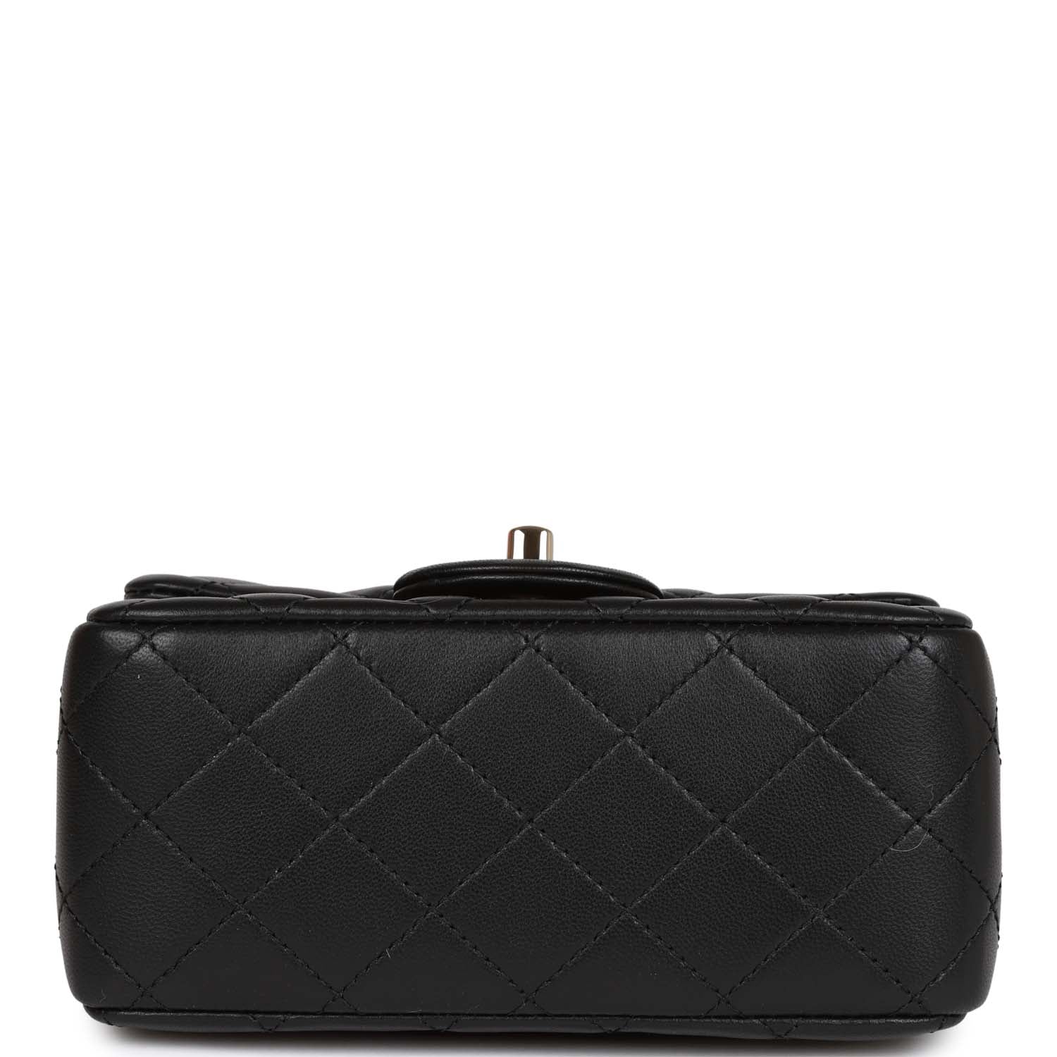 CC Pearl Crush Mini Square Flap Bag Black Lambskin Light Gold Hardware