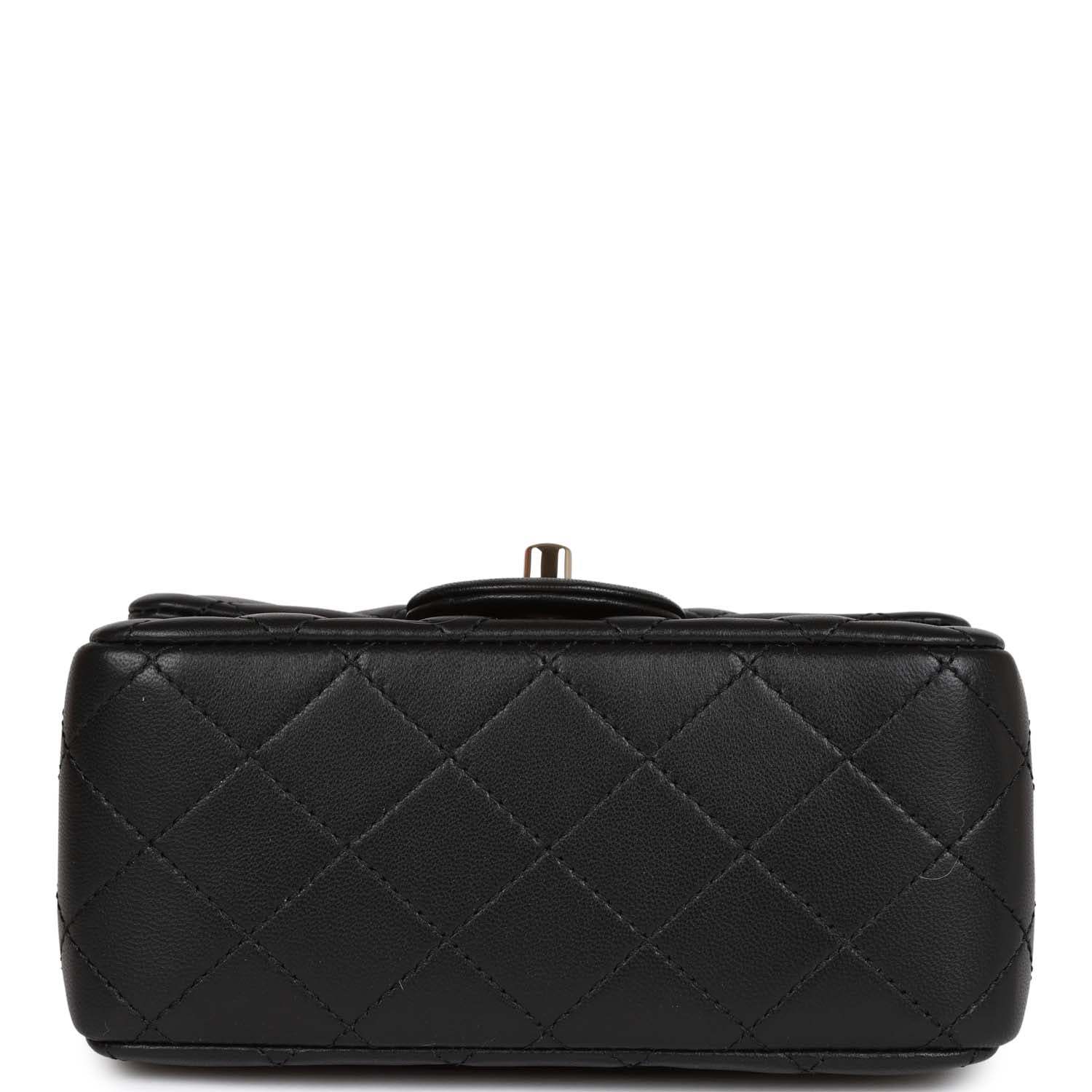 CC Pearl Crush Mini Square Flap Bag Black Lambskin Light Gold Hardware