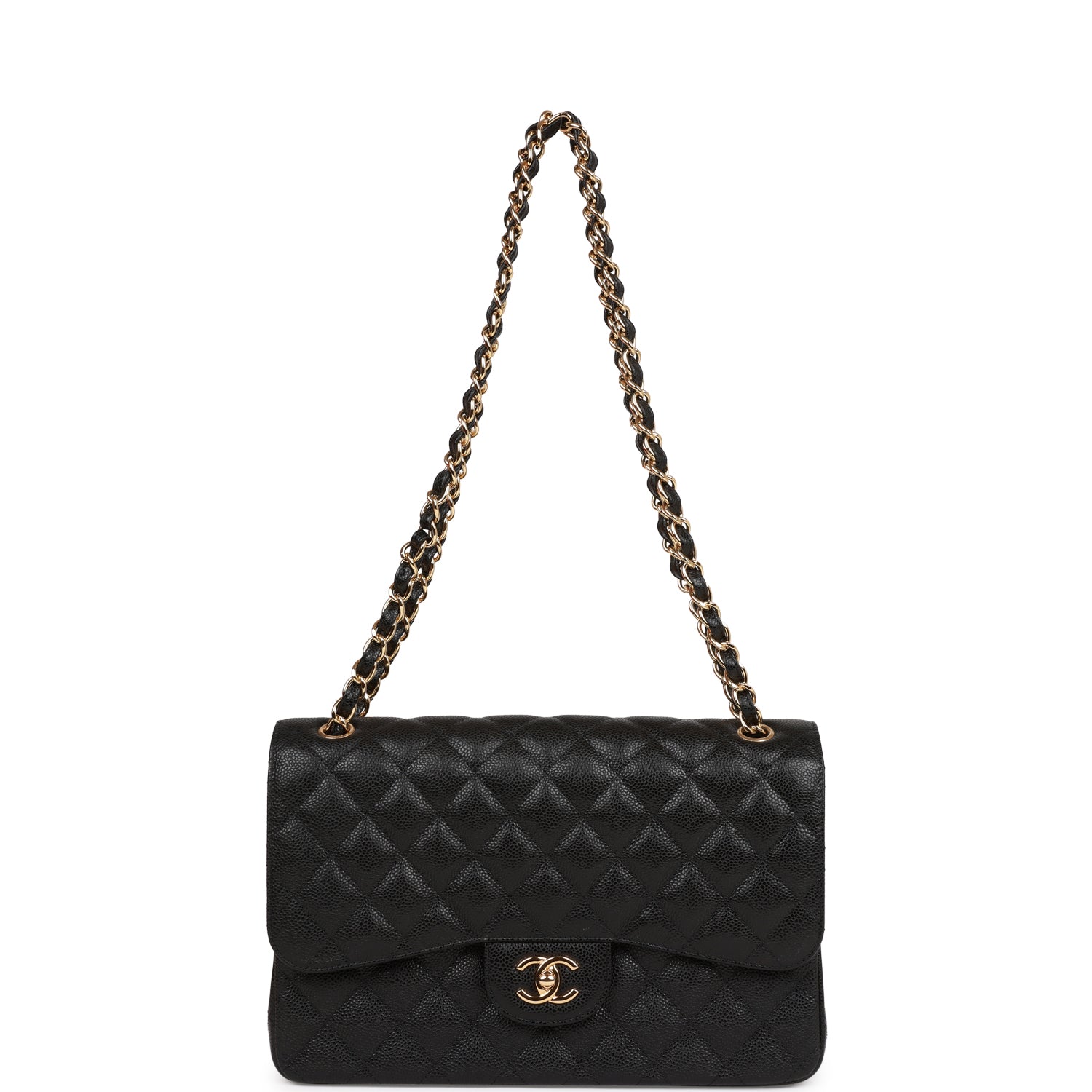 CC Jumbo Classic Double Flap Bag Black Caviar Gold Hardware