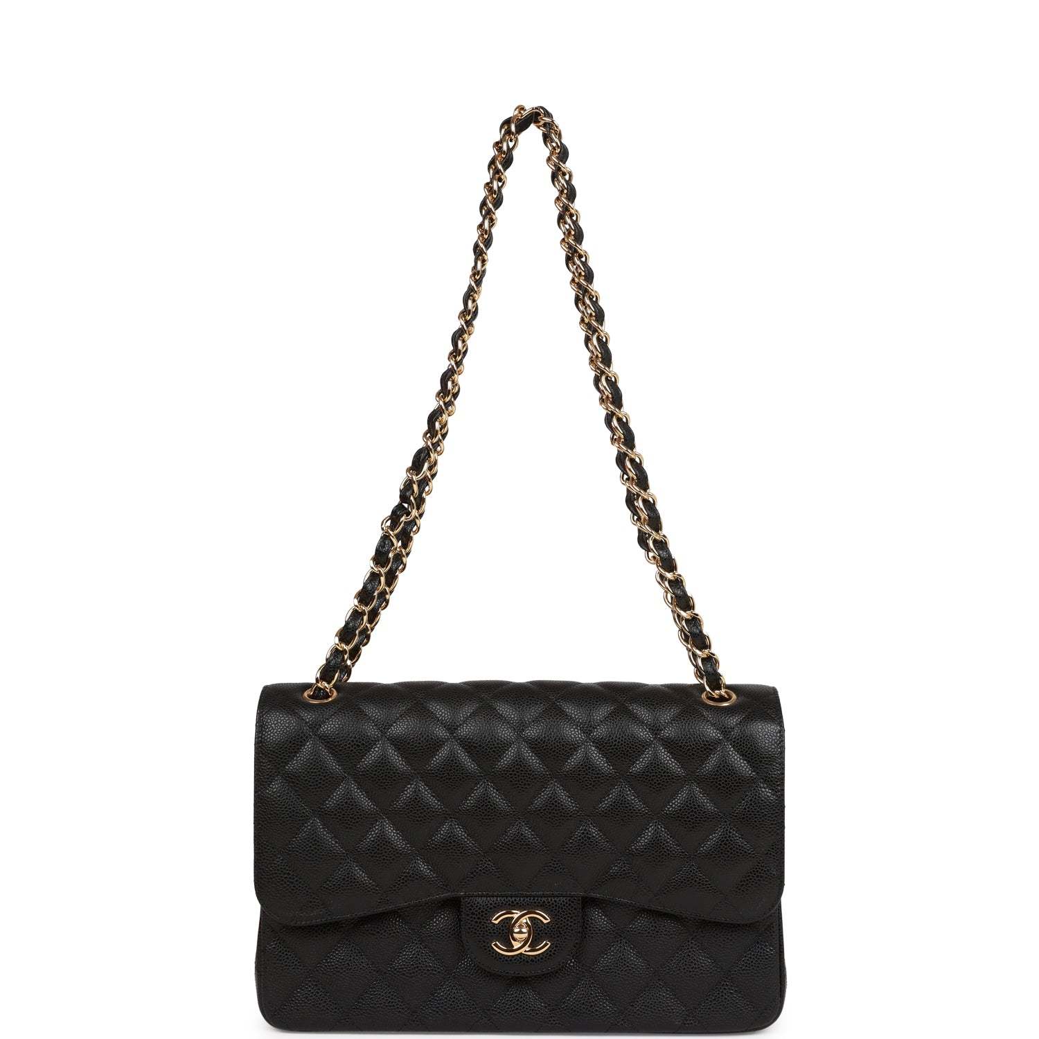 CC Jumbo Classic Double Flap Bag Black Caviar Gold Hardware