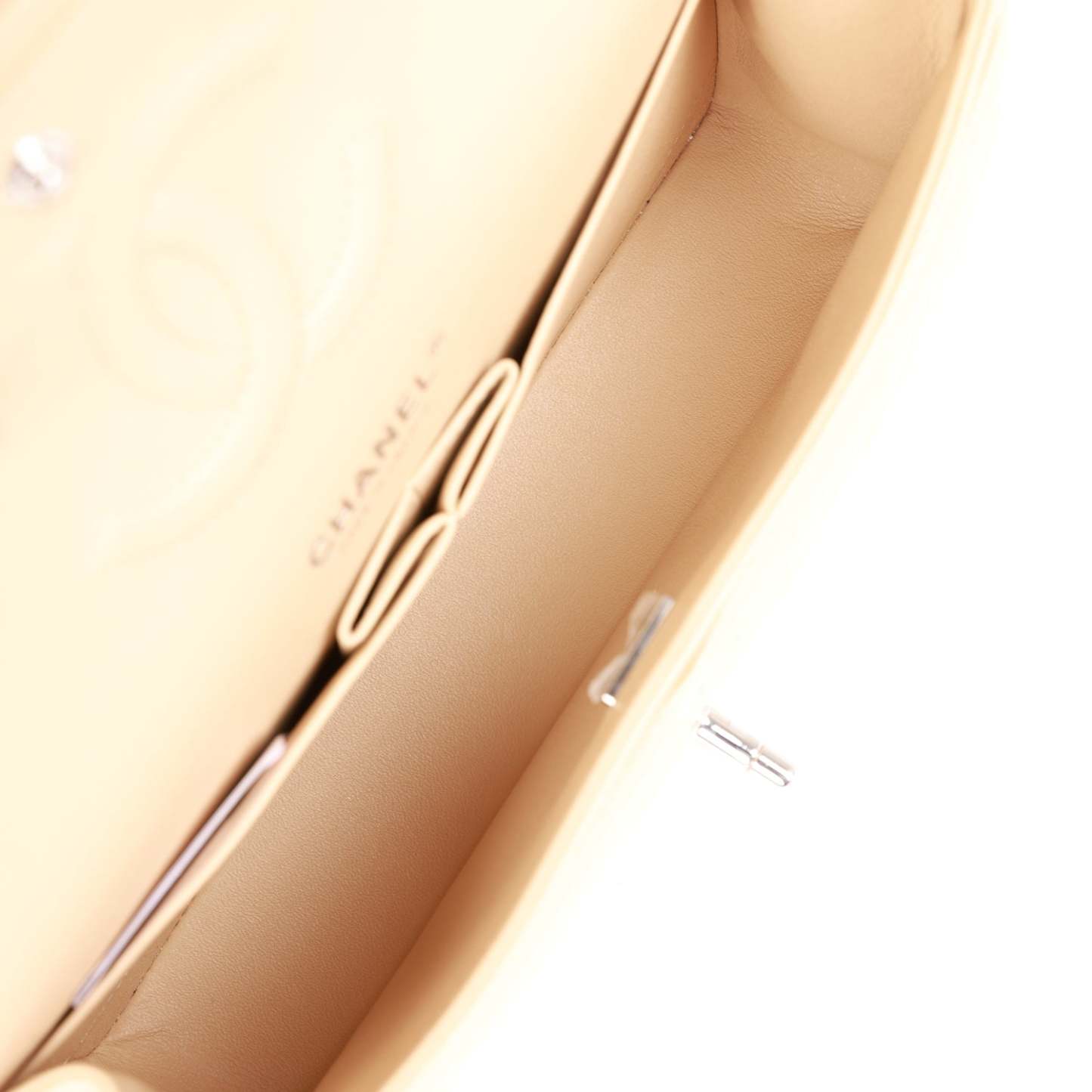 CC Medium Classic Double Flap Bag Beige Caviar Silver Hardware