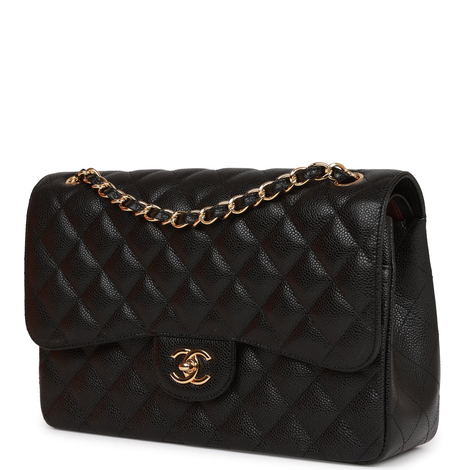 CC Jumbo Classic Double Flap Bag Black Caviar Gold Hardware