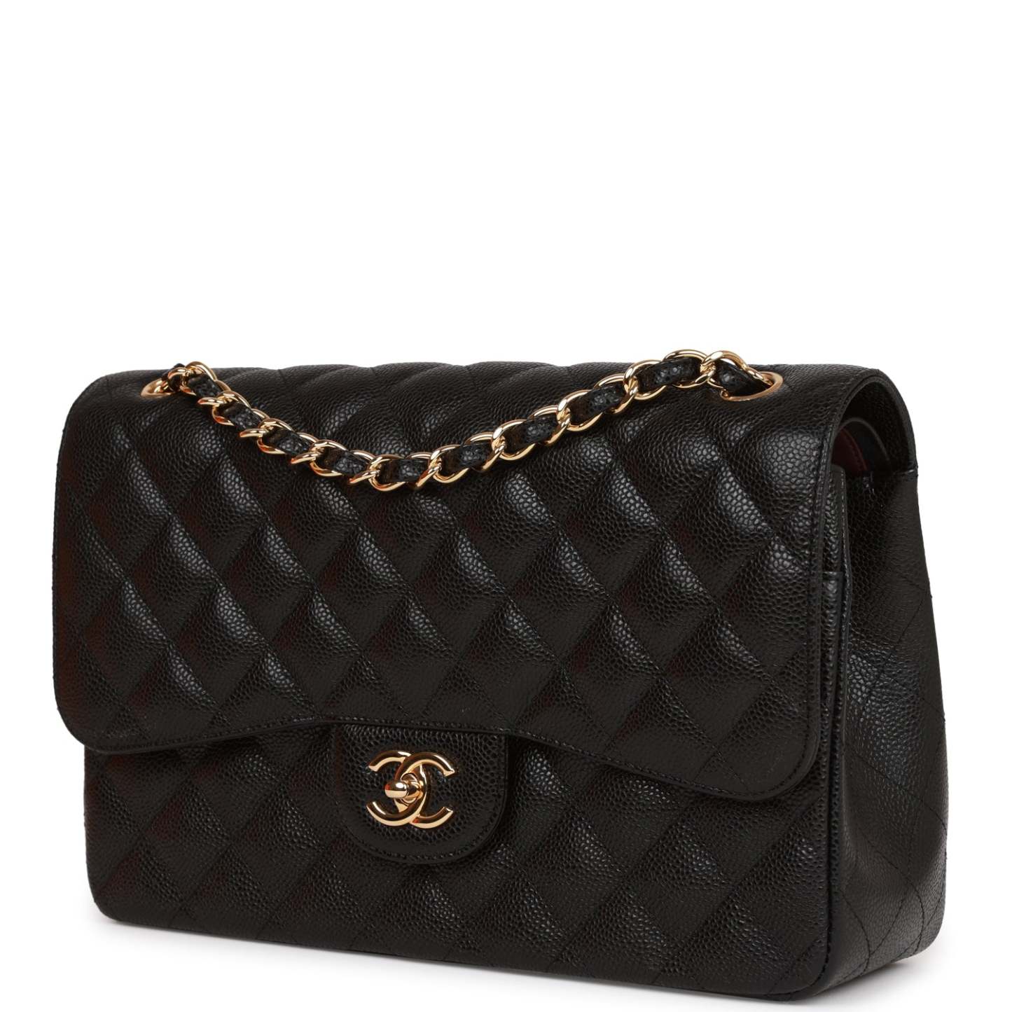 CC Jumbo Classic Double Flap Bag Black Caviar Gold Hardware