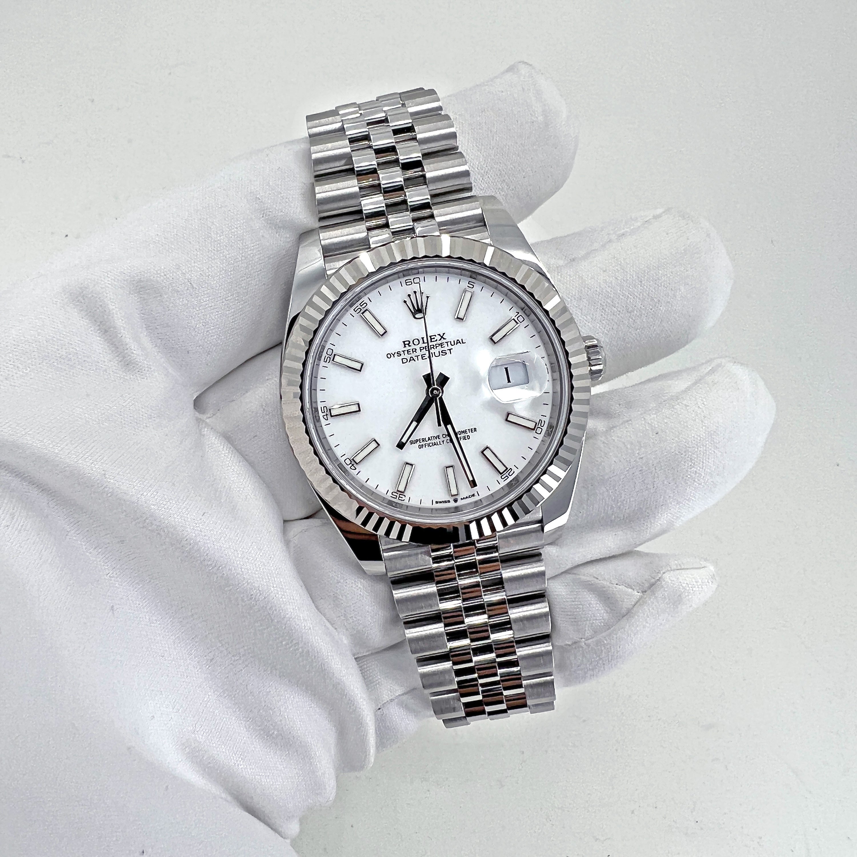 Rolex Datejust 41 Oystersteel and 18K White Gold 41 mm White Dial,  Ref# 126334-0010