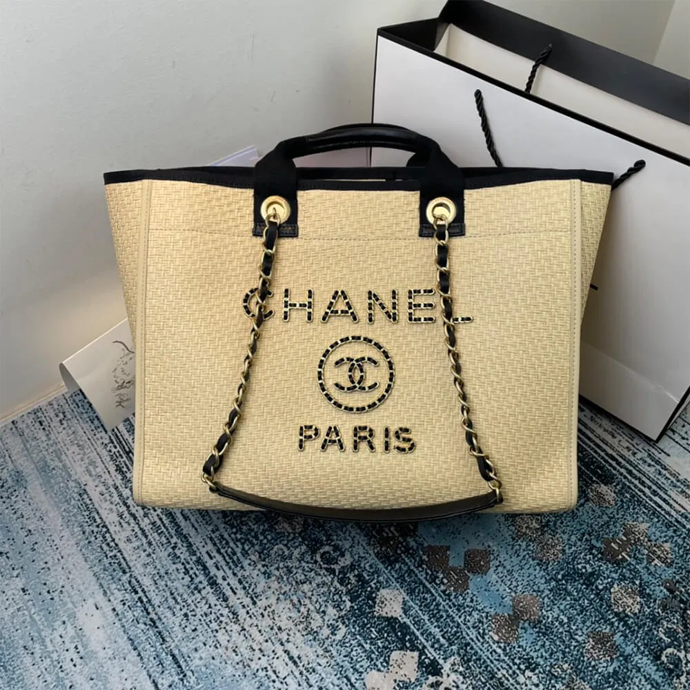 CC Deauville Tote Woven Chain Leather Logo 21S