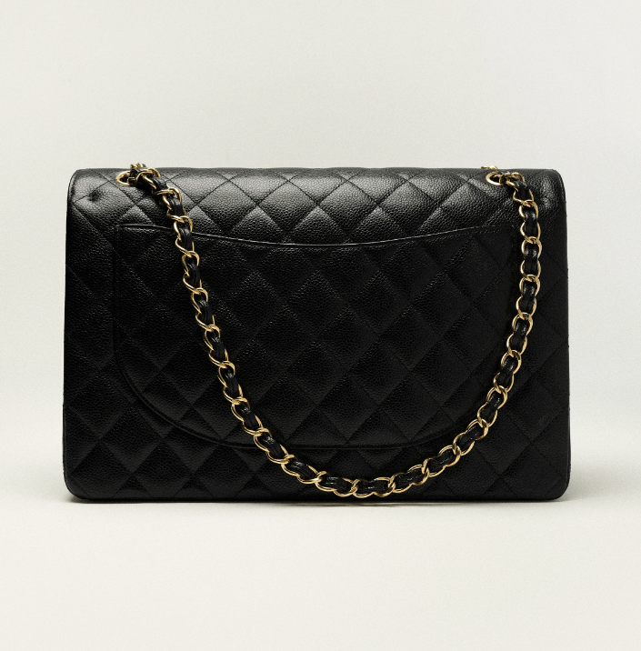 CC MAXI CLASSIC HANDBAG Grained Calfskin &amp; Gold-Tone Metal Black