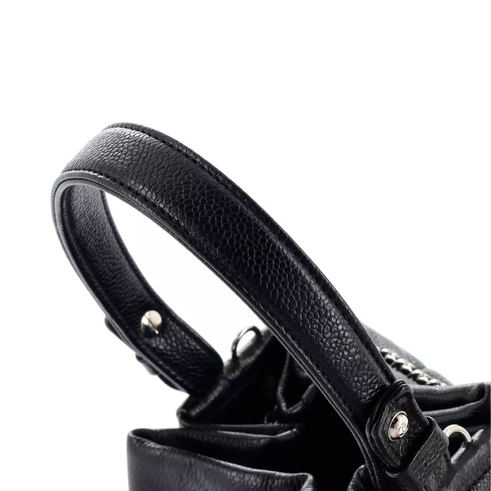 CC Chain Drawstring Bucket Bag Quilted Caviar Small 23*23*13 cm