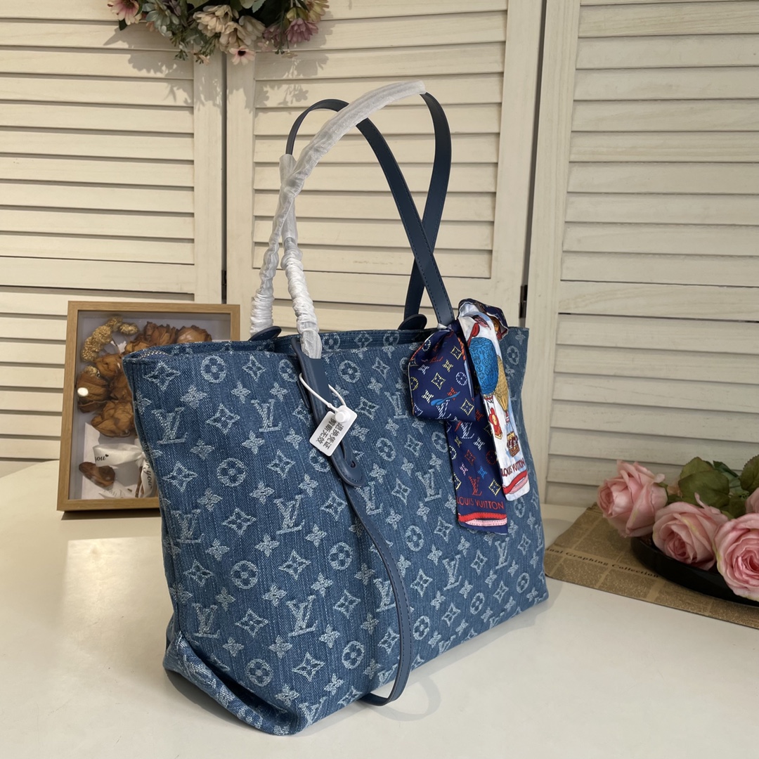 Louis new arrival denim neverfull bag size: 46*28*15 cm