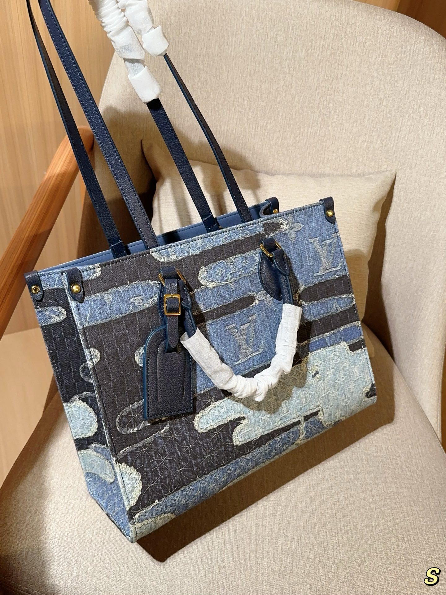 Louis new arrival denim onthego tote bag size:35 cm