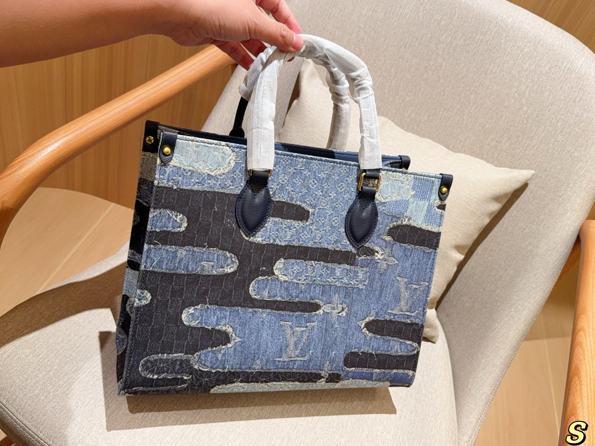 Louis new arrival denim onthego tote bag size:35 cm