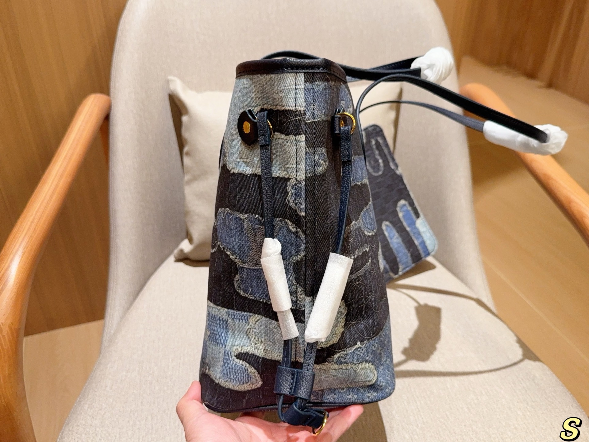 Louis new arrival denim neverfull tote bag size:32 cm