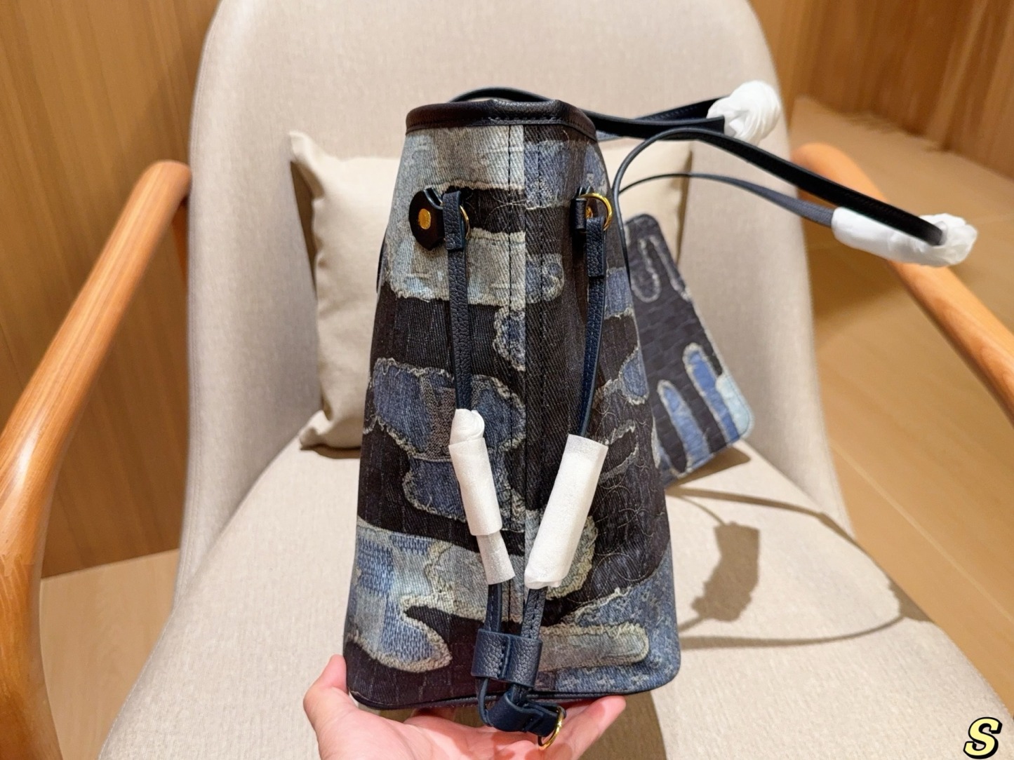 Louis new arrival denim neverfull tote bag size:32 cm