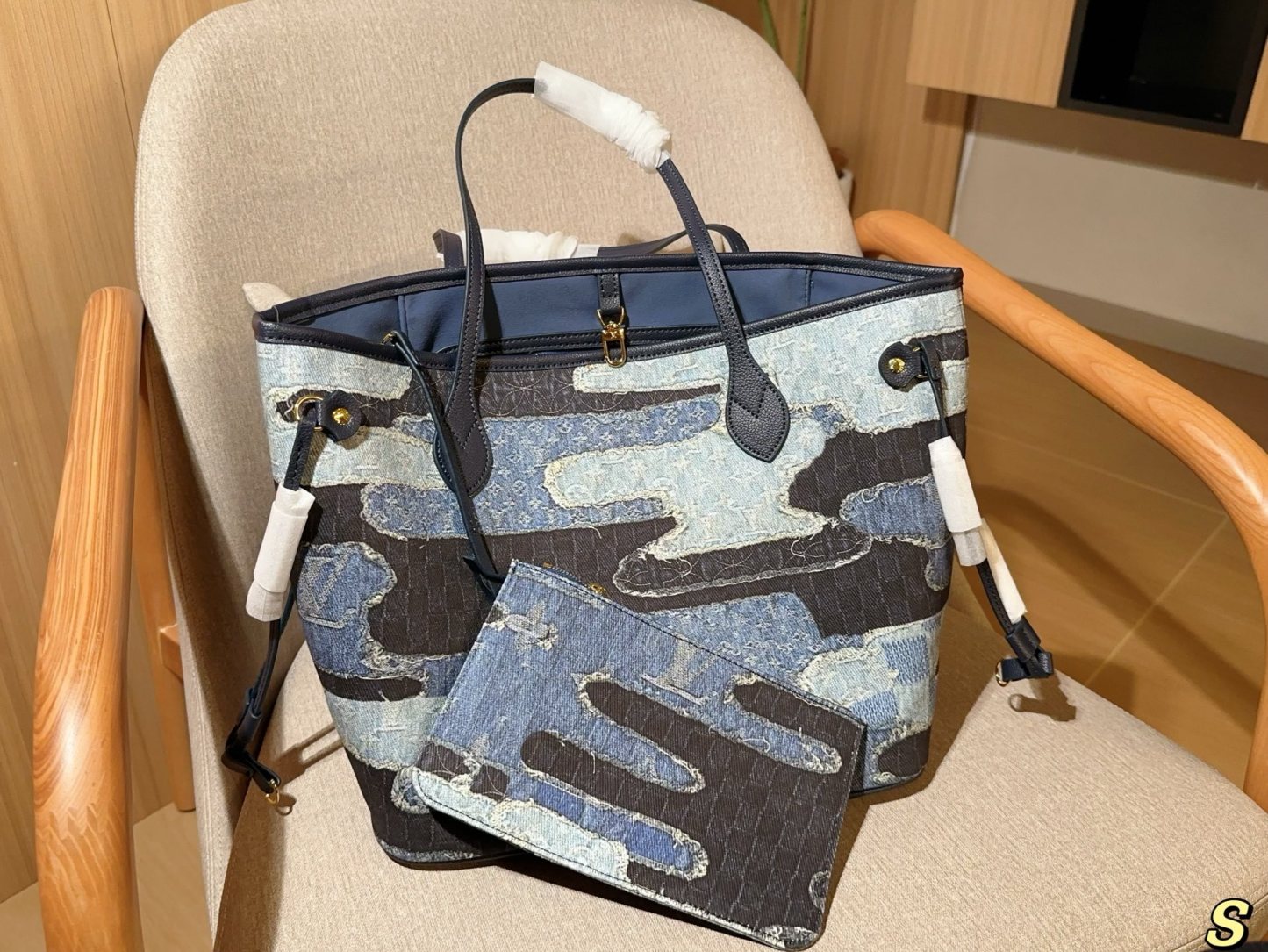 Louis new arrival denim neverfull tote bag size:32 cm