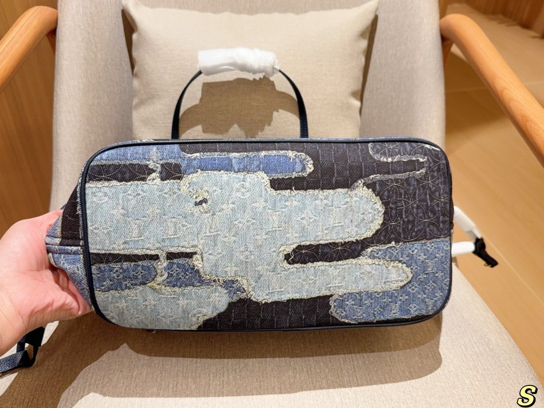 Louis new arrival denim neverfull tote bag size:32 cm