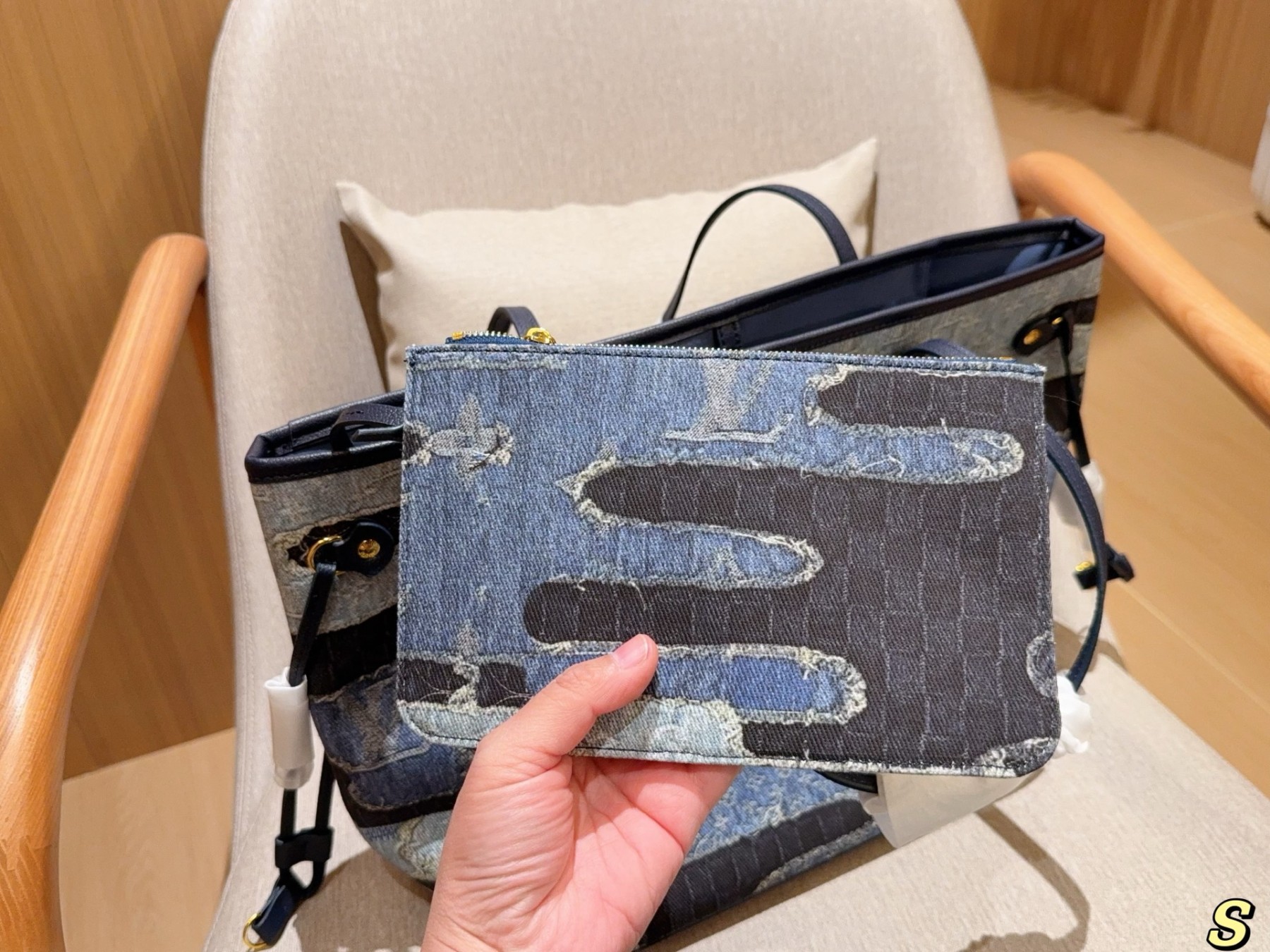 Louis new arrival denim neverfull tote bag size:32 cm