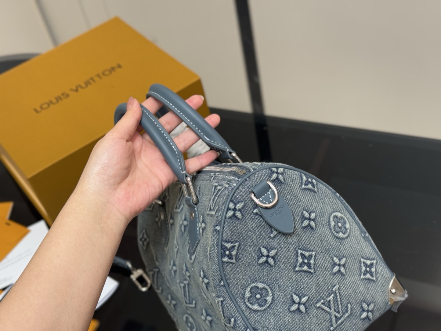 Louis new arrival keepall denim bag size:30 cm