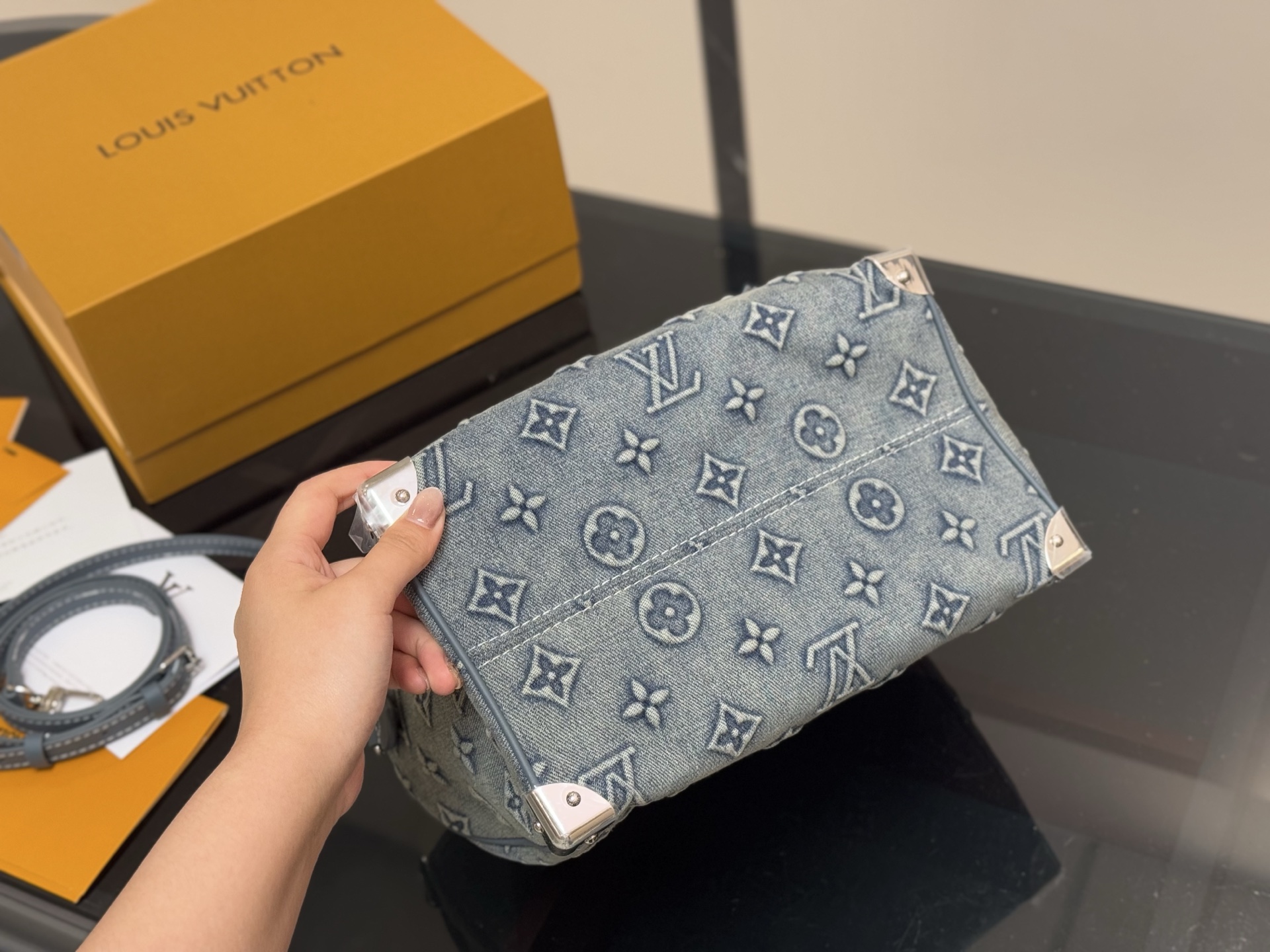 Louis new arrival keepall denim bag size:30 cm