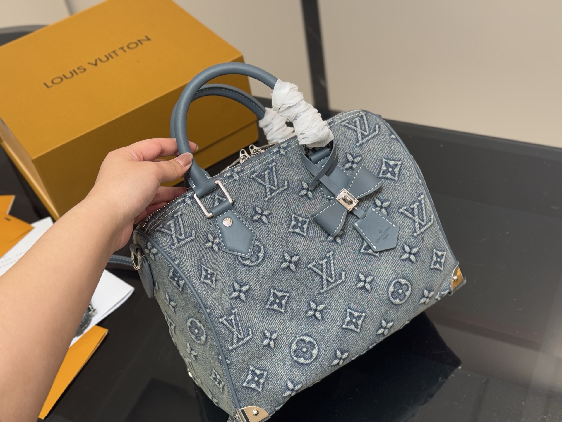 Louis new arrival keepall denim bag size:30 cm