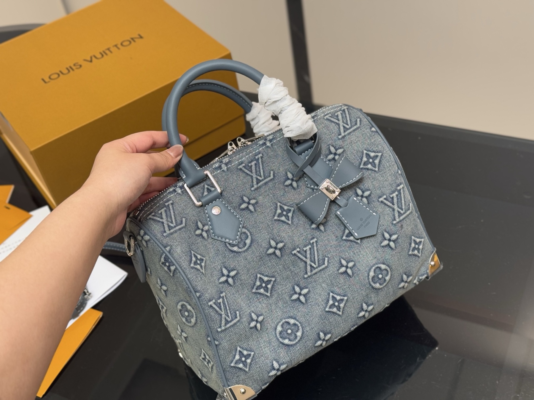 Louis new arrival keepall denim bag size:30 cm