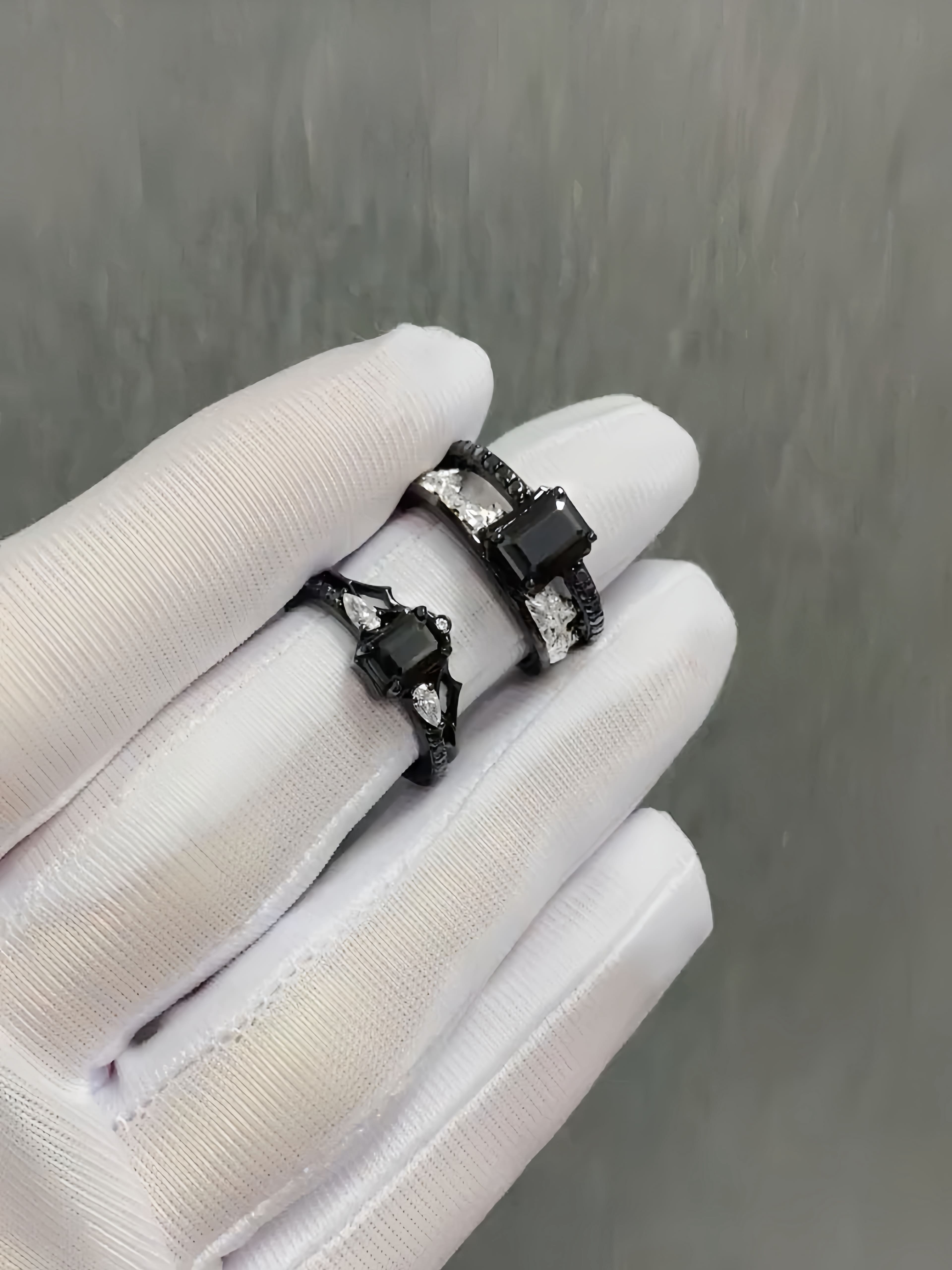 Eternal Vow |  Couple Rings | 925 Sterling Silver Platinum-Plated Moissanite & Red Tourmaline