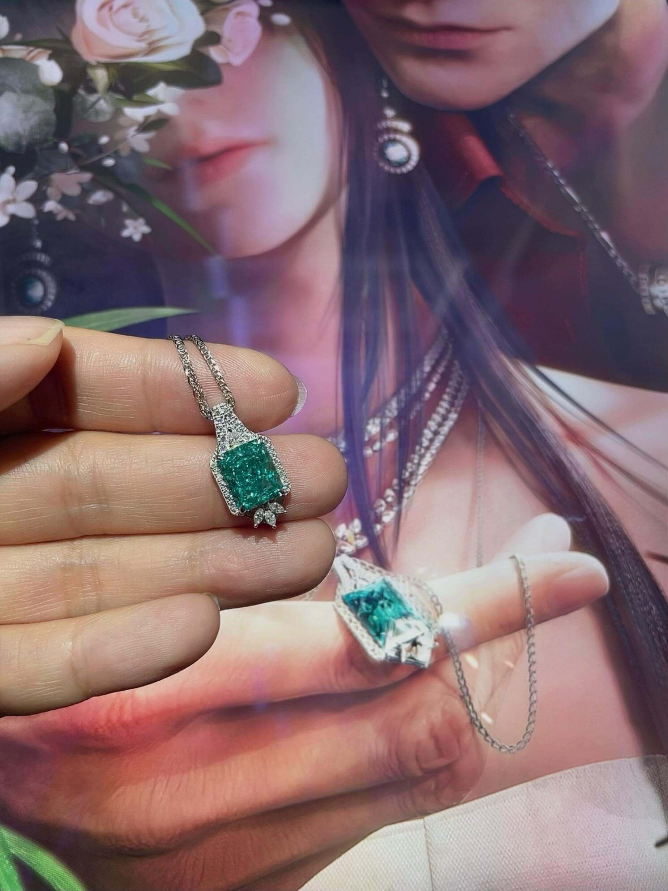 "Nightglow" | Lab-Grown Emerald & Paraiba S925 Sterling Silver Necklace