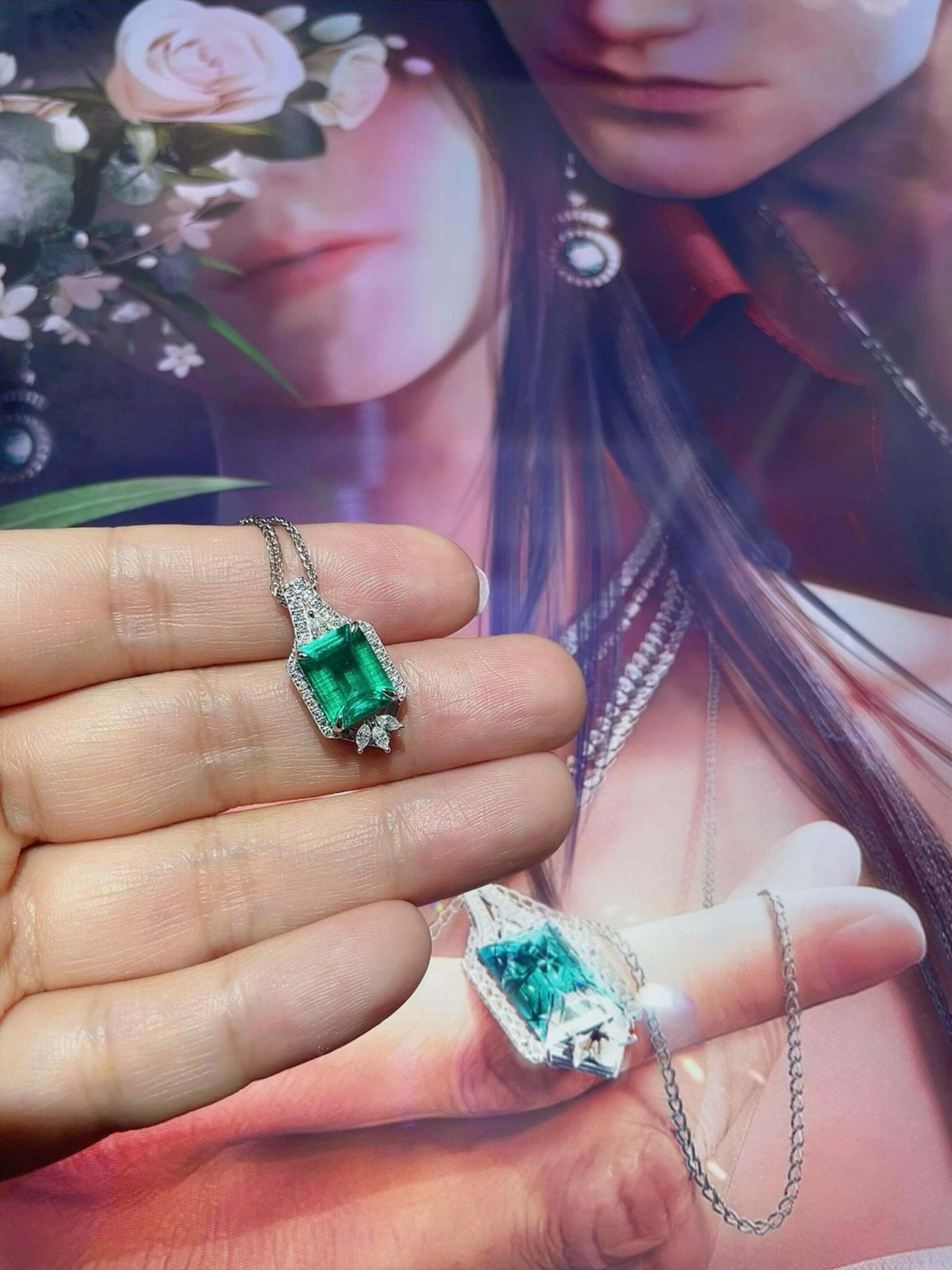 "Nightglow" | Lab-Grown Emerald & Paraiba S925 Sterling Silver Necklace