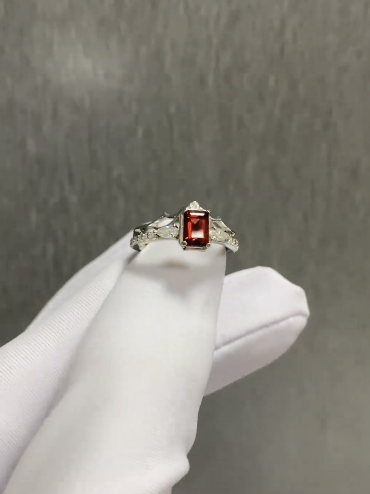 Eternal Vow |  Couple Rings | 925 Sterling Silver Platinum-Plated Moissanite & Red Tourmaline